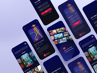 Movie UI App action app dark dark mode design film logo minimal mobile modern movie search sign in stream streaming trend ui