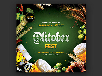 Oktoberfest Flyer beer design download drinks fall flyer graphic design graphicriver green oktoberfest poster psd template wheat