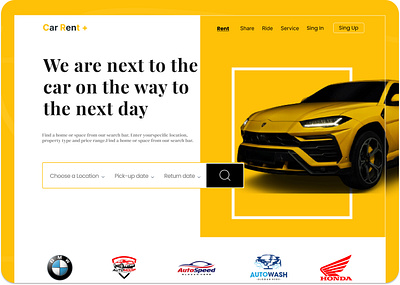 car rent landing page app car car website clean desktop details landing page rent car rental service testimonials ui design web webdesign