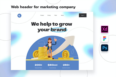 Grow - Web Header for Marketing Company 3d animation 3d art 3d character 3d illustration app business company design header illustration marketing modern page simple template ui ui ux ux web website