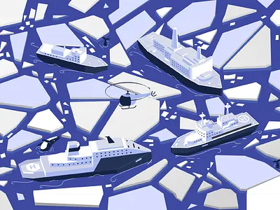 Arctic 2d 3d arctic artwork c4d cinema4d design icebrakers illustration isometric magazine sea ships voroni