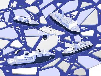 Arctic 2d 3d arctic artwork c4d cinema4d design icebrakers illustration isometric magazine sea ships voroni