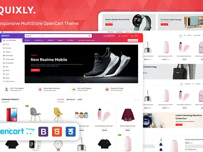 Quixly - Multipurpose Opencart Responsive theme accessories app blog clothes ecommerce fashion furniture modern multipurpose opencart premium responsive shoe shop shopping store ui ui design ux ux design