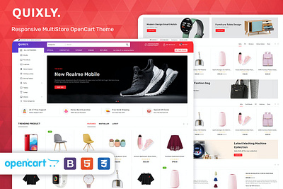 Quixly - Multipurpose Opencart Responsive theme accessories app blog clothes ecommerce fashion furniture modern multipurpose opencart premium responsive shoe shop shopping store ui ui design ux ux design