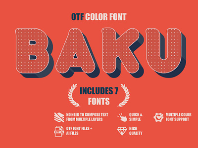 Baku - OTF color font 3d font beauty fonts color fonts colorful cute font display fonts elegant font fontself lowercase characters minimal modern font otf font popular font pretty fonts sans serif typedesign webfont