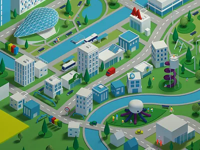 Special project for Rosnano 3d after effects alternative electricity architecture cars city computer graphics design energy green houses illustration infrastructure isometric playground render road shading windmills