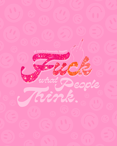 Glitter Typography Art with Middle Finger Illustration aesthetic bright color colorful creative disco feminine glitter pink procreate procreate app procreateapp retro smiley sparkles trend trendy y2k