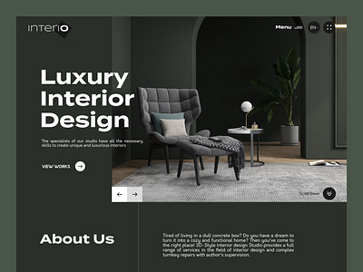 Inerio - Interior Design Agency agency creative dark style elegant interface interior interior design landing page minimal services ui website uiux web design website