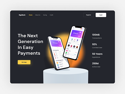 NgeBank | Digital Bank Hero bank clean dark dark mode design digital finance hero landing page ui ui design wallet web design website