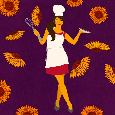 Baker baking chef cook female flowers illustration illustrator lady procreate sunflowers woman