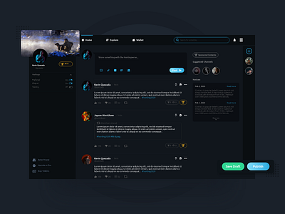 News Feed Design blue clean custom dark dark website dashboard design homepage hunting modern newsfeed owento simple ui unique ux webdesign website