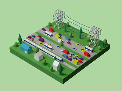 Special project for Rosnano 3d after effects architecture cars city computer graphics design electricity energy green illustration isometric render road shading traffic