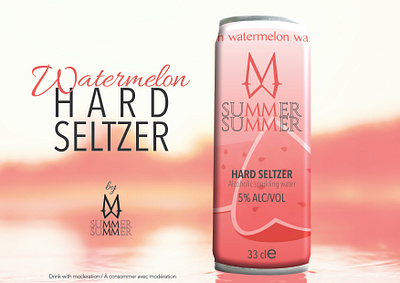 Summer Summer - watermelon hard seltzer beverage packaging boisson branding can can design design design graphique designer graphique designer portfolio graphic design graphic designer hard seltzer can illustration label logo package packaging packaging design pastèque watermelon