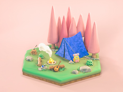 Cute Camping 3d camp camping cinema 4d colorful diorama environment illustration nature tent trees