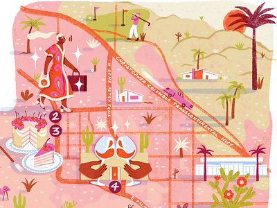 Palm Springs digital editorial folioart illustration map olivia waller texture travel