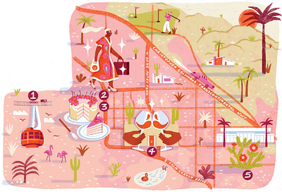 Palm Springs digital editorial folioart illustration map olivia waller texture travel