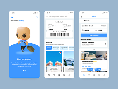 Hotking (Hotel Booking) App 3d 3d modelling app barcode blue booking code design home hotel hotel booking ios mobile mobile app search spalsh ticket ui welcome