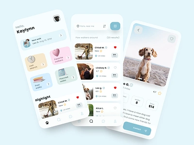 Paw walk - Dog Walking App android animal animals app application case studie cat dog ios mobile paw pet sitter sitting ui ux walk walking wireframes