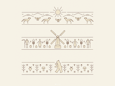 Nordic calendar 2d bear berries calendar design graphic design illustration line art mill mushrooms ornament people sun wolf