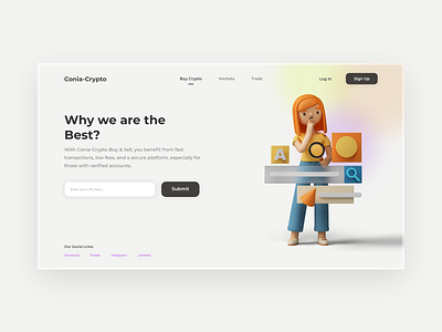 SaaS Hero Header Design: Conia-Crypto 3d crypto cryptocurrency homepage landing page saas ui ui design uiux ux design web desing