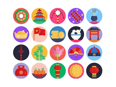 Chinese New Year Icons celebration chinese food chinese new year chinese tradition coloured icons decoration fire crackers flag flat icons hat icon icons icons pack new year vector vectors