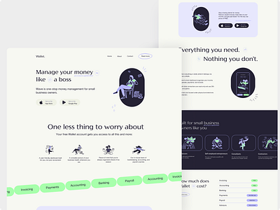 UX/UI design for Landing page app design banking business design figma illustration invoic landing page minimal pay payments ui ux vector wallet