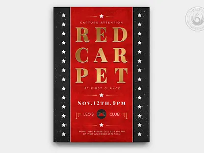 Red Carpet Flyer Template V3 awards carpet catwalk classy club design elegant fashion festival flyer gold golden movie party photoshop poster print psd red template
