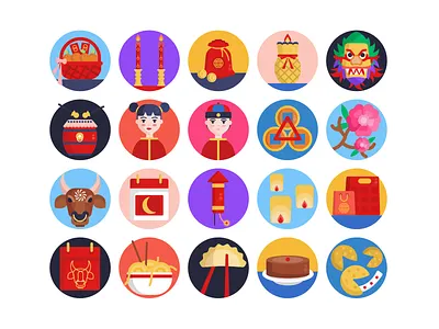 Chinese New Year Icons candles chinese new year coloured icons cookies costume decoration festival firecrackers flat icons holiday icon icons icons pack mask new year vector vectors