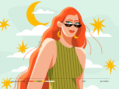 Moon Child 2d badass beautiful character clouds cool design digital girl illustration minimal moon plant red redhair simple stars summer sunny woman