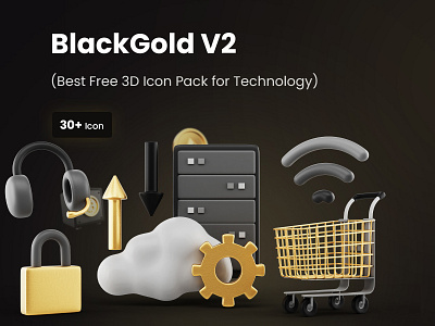 Best Free 3D Icon Pack for Technology | BlackGold V2 3d animation branding design free 3d assets free 3d icon pack free 3d icon pack for technology free 3d ui elements graphic design iqonic design template ui uidesign uiux website design