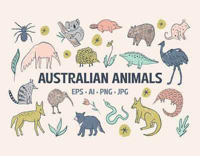 Australian Animals Bundle animals australian boho boy bundle cartoon characters cute doodle doodles download funny girl graphics illustration mammals modern nursery set vector