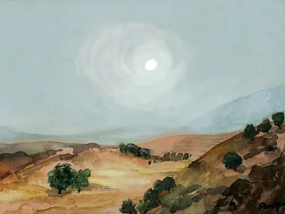 Agosto en el campo acuarela campo olivarr verano