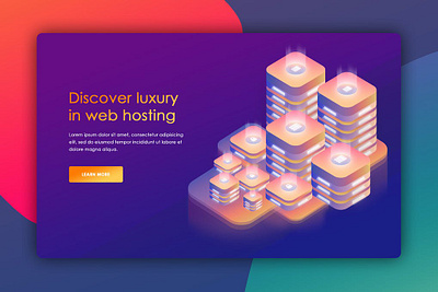 Isometric Website Header for Hosting Server 3d 3d animation 3d art 3d illustration app cloud design gradient header hero hosting illustration illustrations image isometric object page server vector website