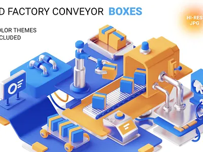 3d factory with boxes 3d 3d animation 3d art 3d illustration app arm belt box cartoon delivery factory illustration industrial machine mechanism page parcel robot sort technology