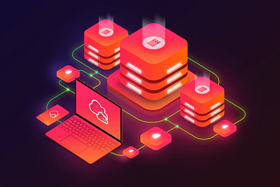 Isometric Cloud Server Illustration 3d animation 3d art 3d character 3d illustration app blockchain cloud computer design domain gradient hosting illustration isometric logo mining network page server vps