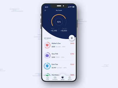 Brew — Goals in savings account app banking concept design finance financial goals fintech goals illustration minimal piggy bank savings savings account ui ux