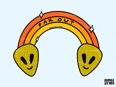 Far Out alien aliens design drawing illustration lettering procreate rainbow space typography vintage