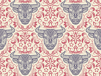 Bulls abstract background design graphic design illustration ornate seamless pattern symbol vintage wallpaper