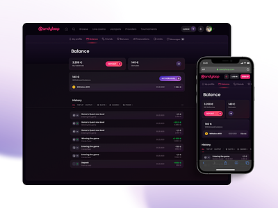 Candyloop: Balance balance betting bonuses candyloop casino casinoonline crypto casino dark interface gambling netent profile page transactions twin vip casino