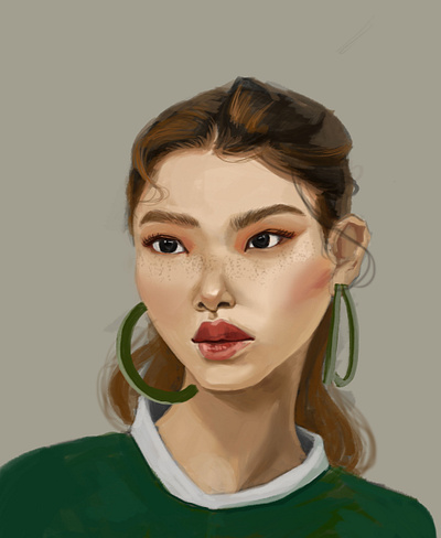 Green digital art digital painting digital portrait girl illustration portrait sketch