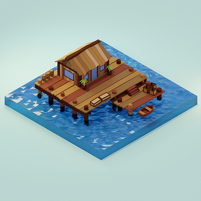 Low Poly Cabin at Sea 3d 3dmodel blender blender3d blendercycles blenderrender cycles cyclesrender digitalart low poly low poly art lowpoly modeling modelling render