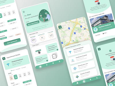 Vaccine booking- App interface design animation app design illustration typography ui ux vector