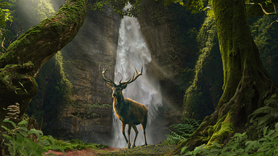 Deep Forest deer forest graphic design marjan ivkovic moss nature photo manipulation photoshop serbian designer waterfall
