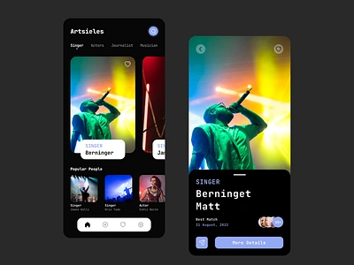 Hire Person - Mobile Design app batix clean colors concert dark page design events hire people minimal mobile app mobile design mobile page party rent singers stars ui ui app ui ux