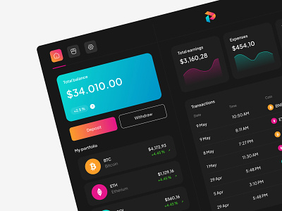 Cryptocurrency dashboard | Payonix app application cryptocurrency dashboard finance ui uiux ux web