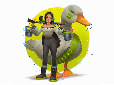 Fight and Protect character character design creative illustration design design studio digital art digital illustration fight girl goose graphic design illustration illustrator military procreate stand with ukraine stop war in ukraine war woman