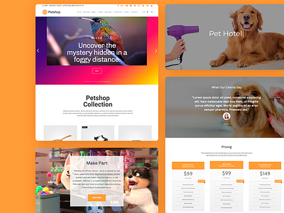 Petshop WordPress Theme - Features animal animation branding design gallery illustration logo pets petshop plugins responsive site builder slider template theme ui web design wordpress wordpress plugin wordpress theme