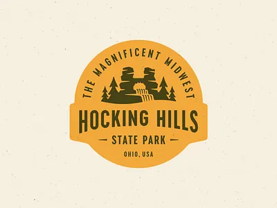 Hocking Hills Branding Concept adventure badge branding cliffs hocking hills logo outdoors park badge patch trees waterfall
