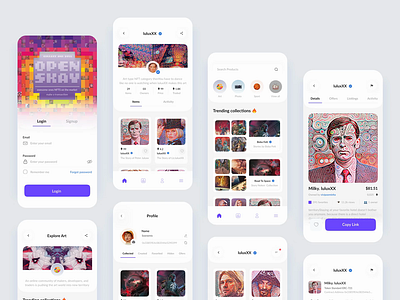 Open Skay - NFT Marketplace Mobile App animation blockchain clean crypto cryptoart cryptocurrency ethereum ios marketplace metamask mobile mobile app modern nft nft marketplace nftart rarible token ui ux