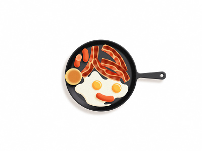 3544 - Breakfast Boy bacon branding breakfast cook cooking egg food gradient grain illustration iron cast logo muffin noise sausage sticker yummy